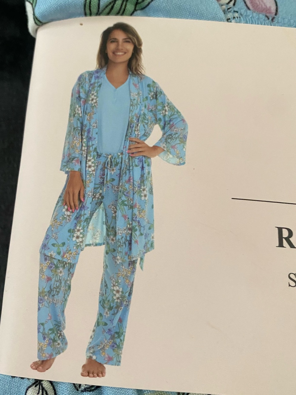 Flora Nikrooz Light Blue Floral Robe, Tank & Pant 3-Piece Sleep Set Sizes M&L